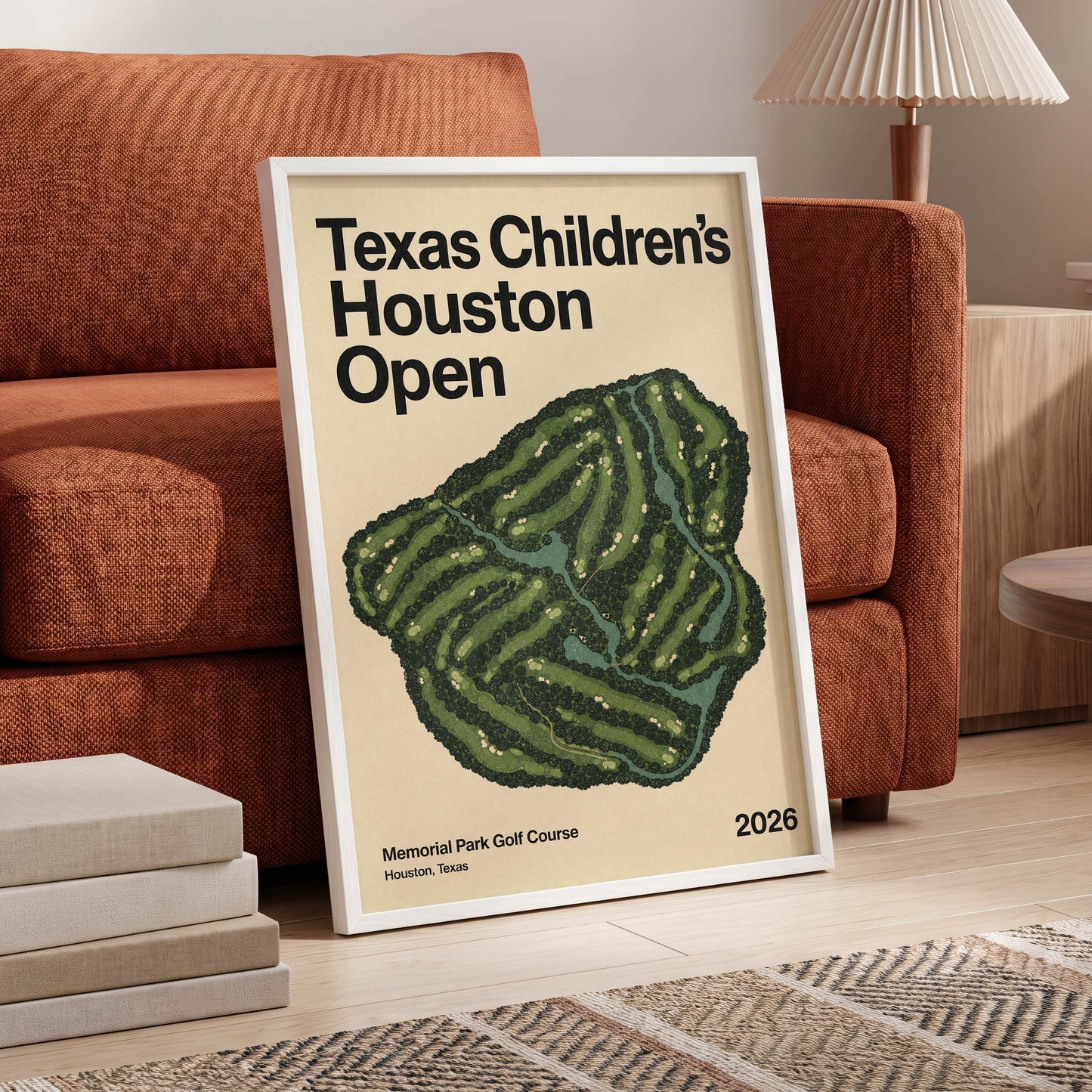 Houston Fairway Atlas, green, beige, black nature wall art displayed in a styled interior, gallery view 6