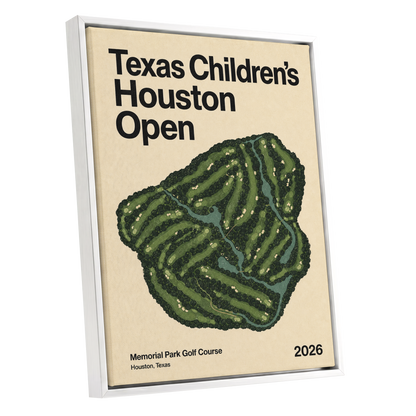 Houston Fairway Atlas, green, beige, black nature wall art shown as a white framed canvas wall art