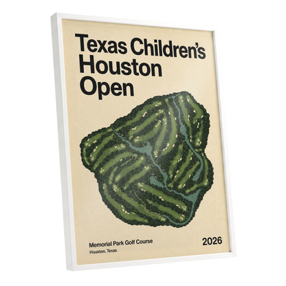 Houston Fairway Atlas, green, beige, black nature wall art shown as a white framed poster wall art print