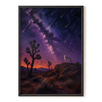 Howl Beneath Falling Stars, purple, blue, orange nature wall art, front artwork view