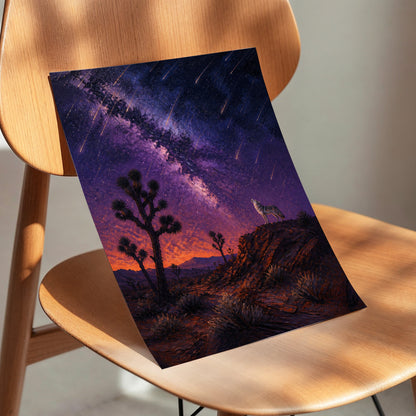 Howl Beneath Falling Stars, purple, blue, orange nature wall art displayed in a styled interior, gallery view 4