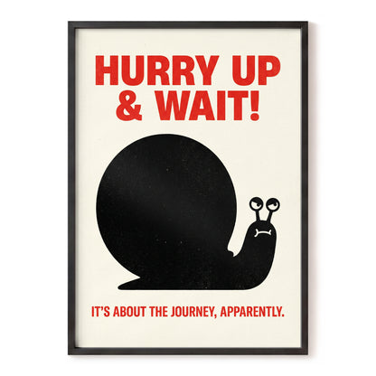 Hurry Up, Little Snail, black, beige, red minimalist wall art, front artwork view