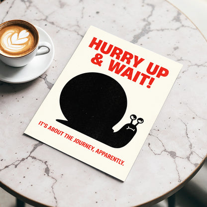 Hurry Up, Little Snail, black, beige, red minimalist wall art displayed in a styled interior, gallery view 3