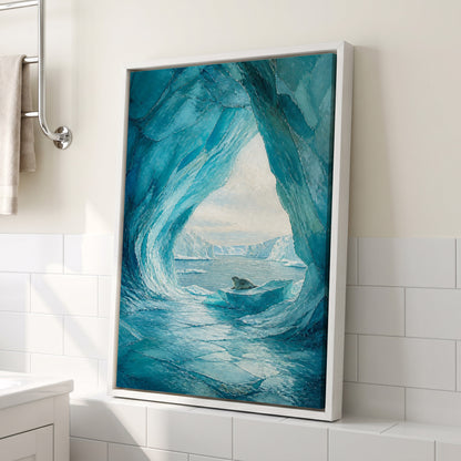 Icebound Sanctuary, blue, white, gray nature wall art displayed in a styled interior, gallery view 3