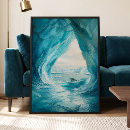 Icebound Sanctuary, blue, white, gray nature wall art displayed in a styled interior, gallery view 6