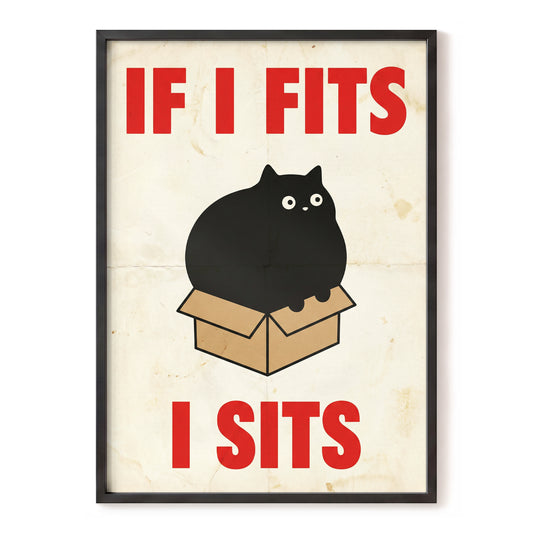 If I Fits, I Sits, black, beige, brown minimalist wall art, front artwork view