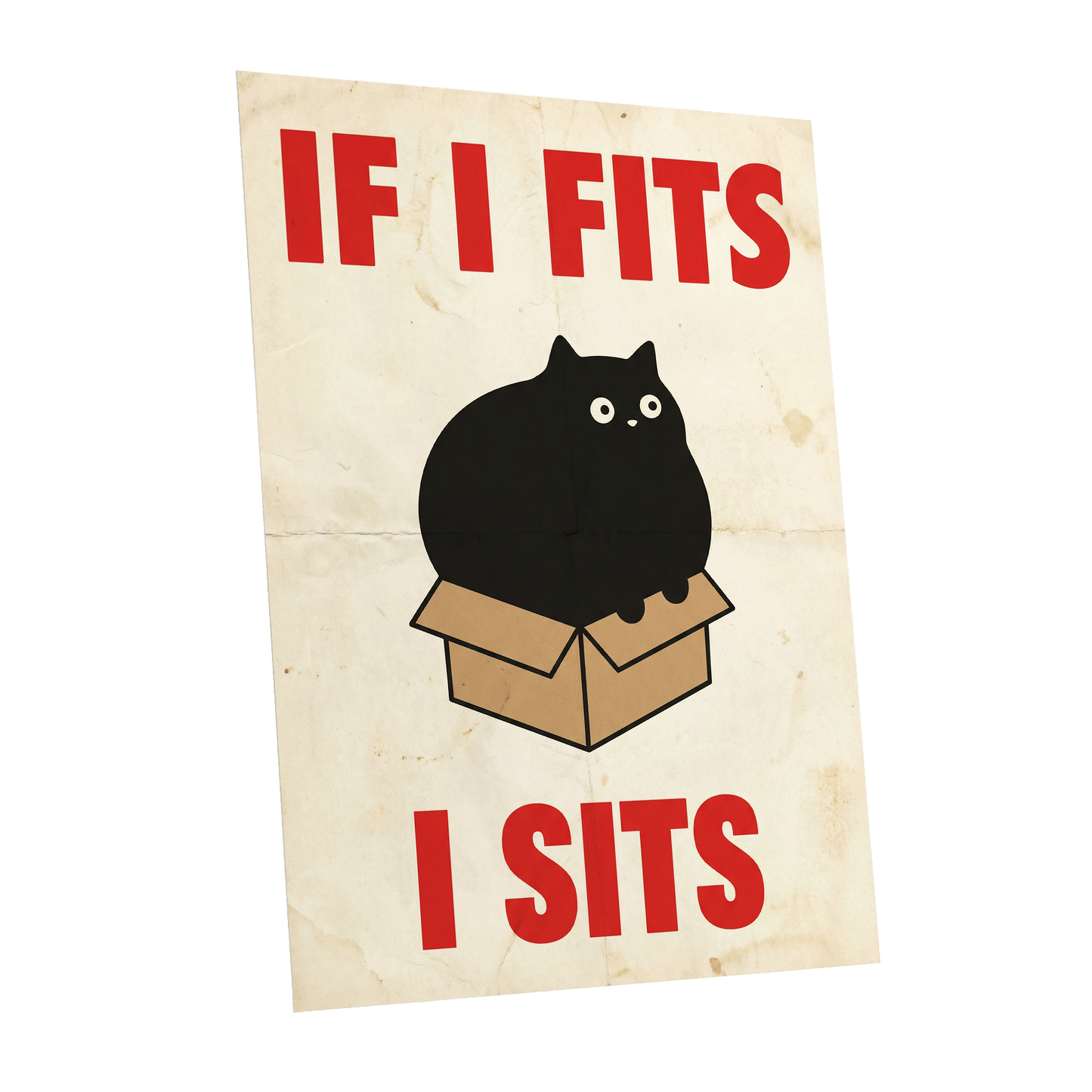 If I Fits, I Sits, black, beige, brown minimalist wall art shown as a unframed poster wall art print