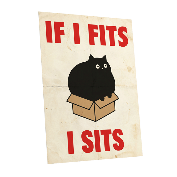 If I Fits, I Sits, black, beige, brown minimalist wall art shown as a unframed poster wall art print