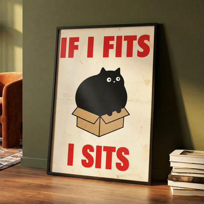 If I Fits, I Sits, black, beige, brown minimalist wall art displayed in a styled interior, gallery view 4