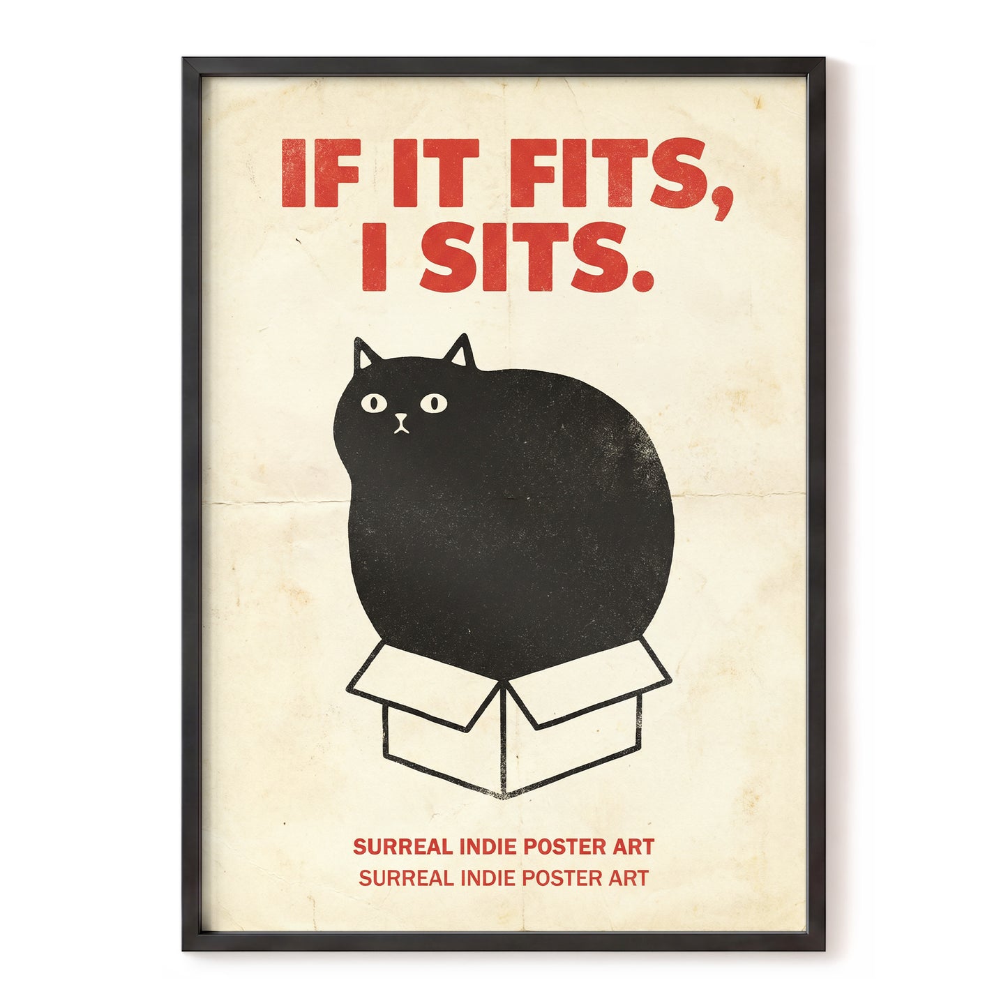 If It Fits Cat Poster, beige, black, red minimalist wall art, front artwork view