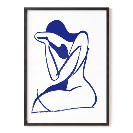 Indigo Gesture, blue, white abstract wall art, front artwork view