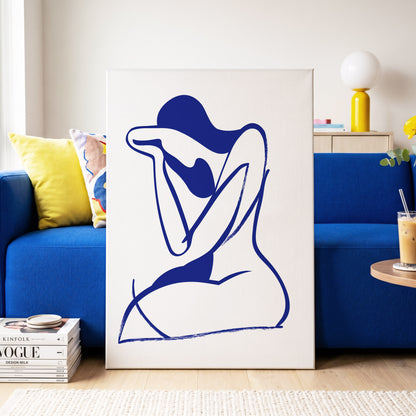 Indigo Gesture, blue, white abstract wall art on canvas displayed in a styled interior, gallery view 2