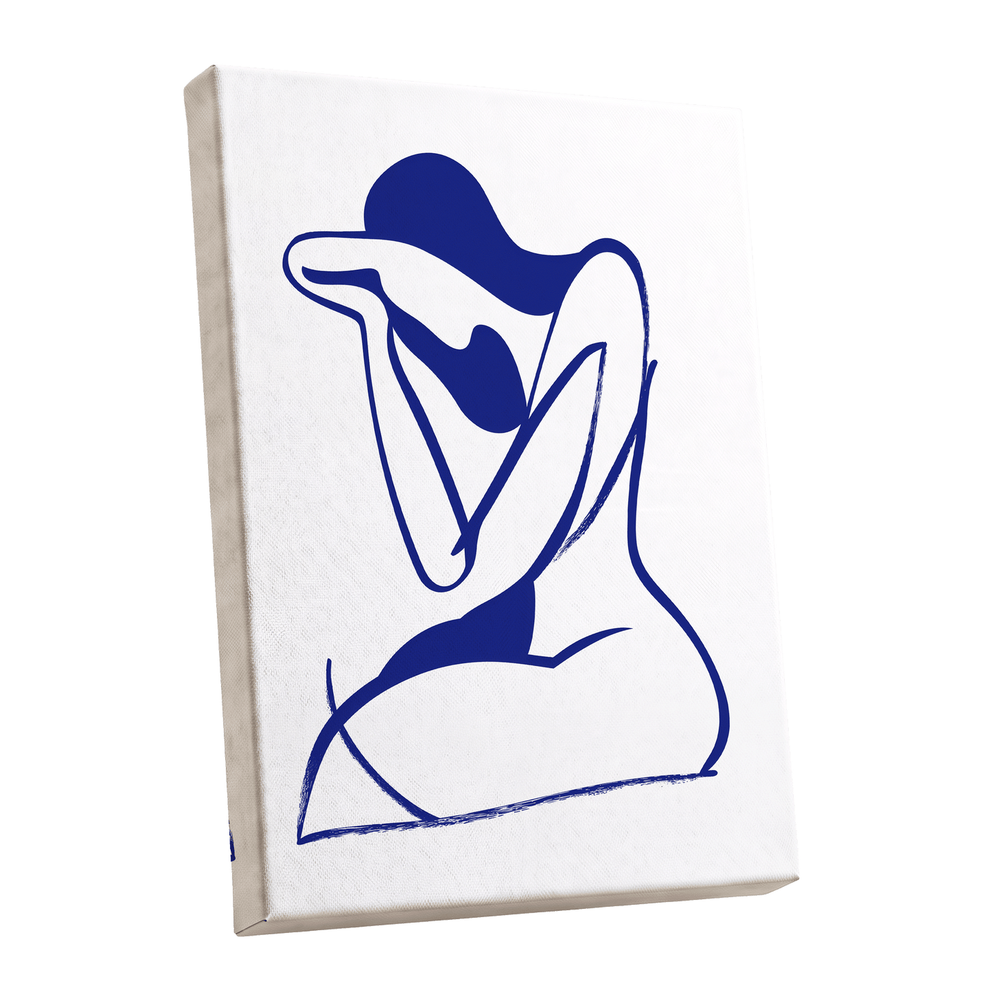 Indigo Gesture, blue, white abstract wall art shown as a stretched canvas wall art