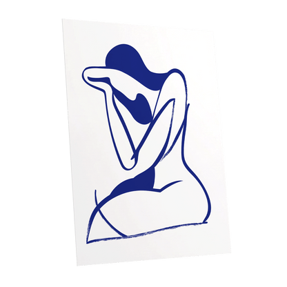 Indigo Gesture, blue, white abstract wall art shown as a unframed poster wall art print