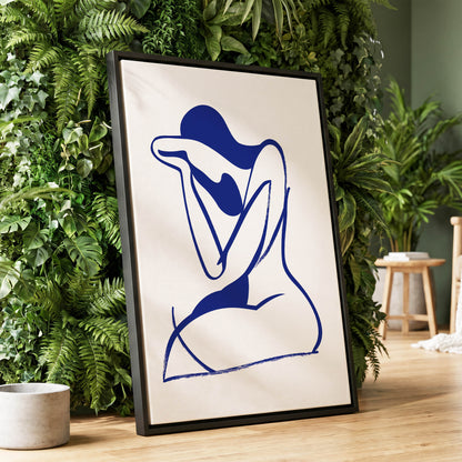 Indigo Gesture, blue, white abstract wall art displayed in a styled interior, gallery view 1