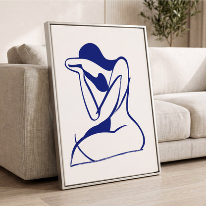 Indigo Gesture, blue, white abstract wall art displayed in a styled interior, gallery view 2