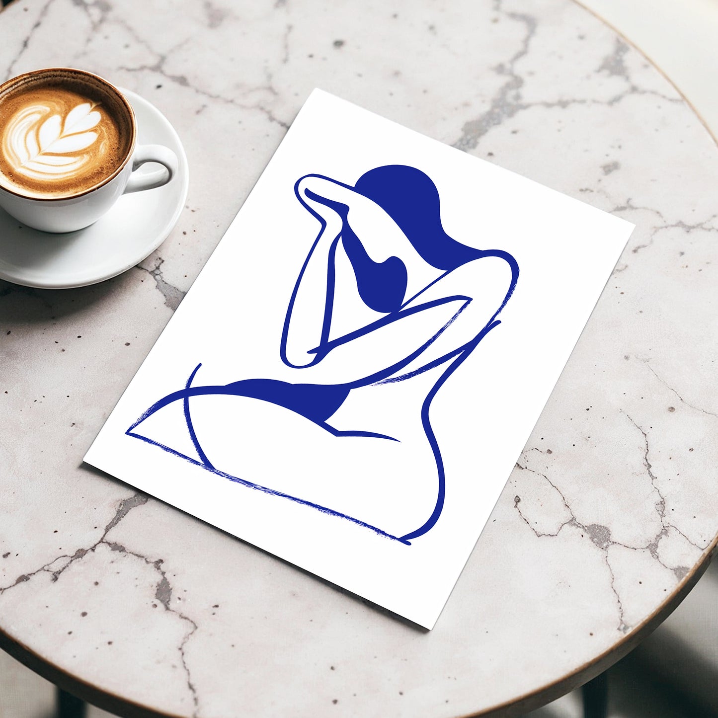 Indigo Gesture, blue, white abstract wall art displayed in a styled interior, gallery view 3
