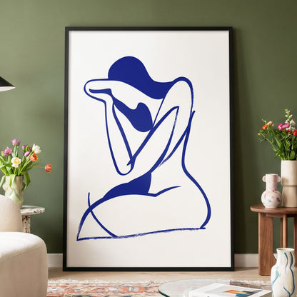 Indigo Gesture, blue, white abstract wall art displayed in a styled interior, gallery view 4