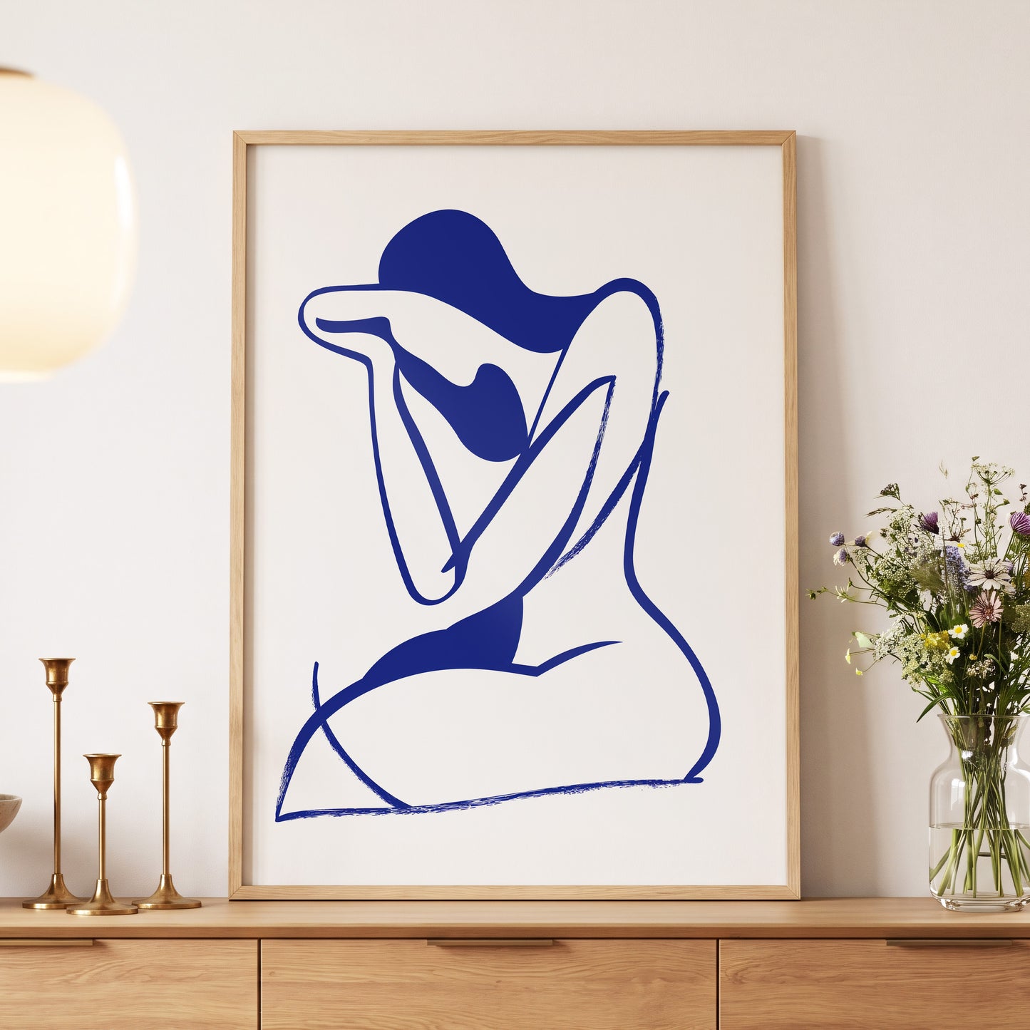 Indigo Gesture, blue, white abstract wall art displayed in a styled interior, gallery view 5