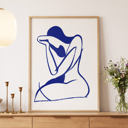 Indigo Gesture, blue, white abstract wall art displayed in a styled interior, gallery view 5