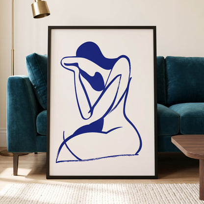 Indigo Gesture, blue, white abstract wall art displayed in a styled interior, gallery view 6