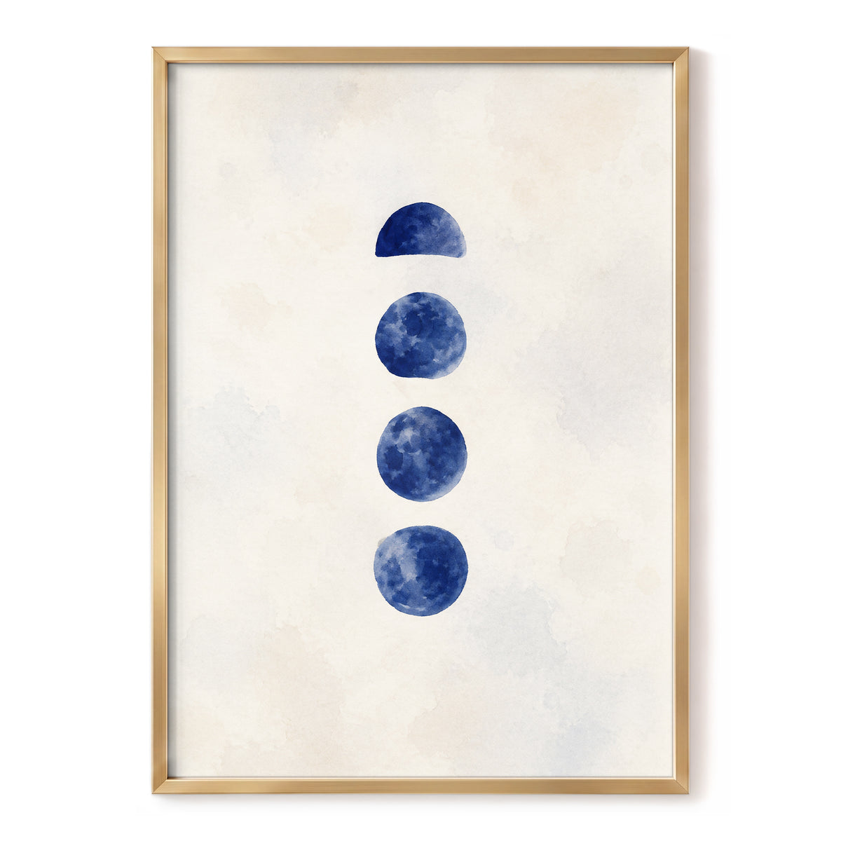 Indigo Interval, blue, beige, white minimalist wall art, front artwork view