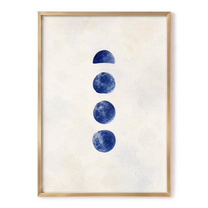 Indigo Interval, blue, beige, white minimalist wall art, front artwork view