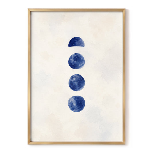Indigo Interval, blue, beige, white minimalist wall art, front artwork view