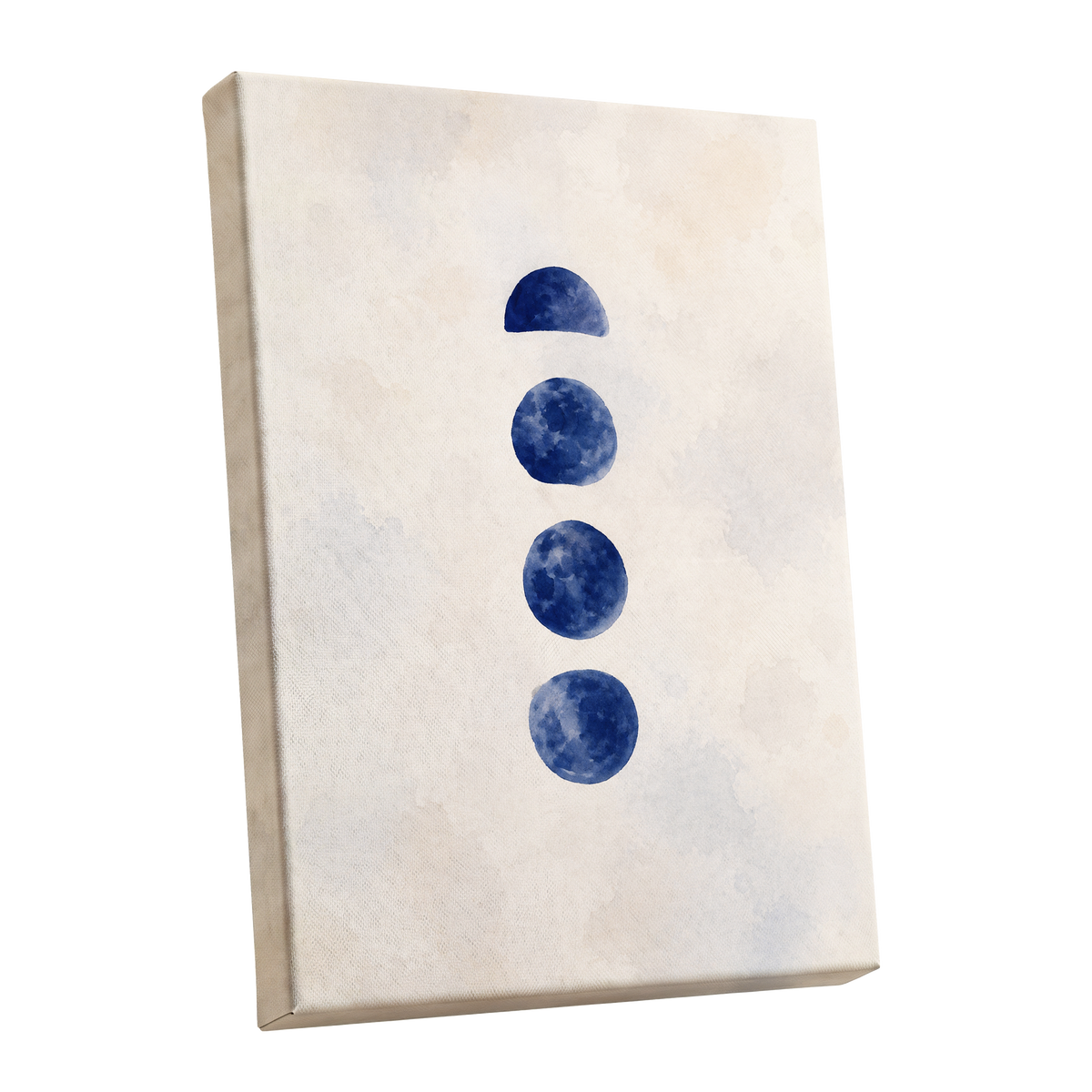 Indigo Interval, blue, beige, white minimalist wall art shown as a stretched canvas wall art