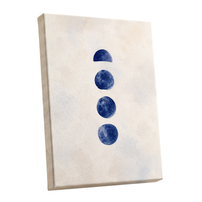 Indigo Interval, blue, beige, white minimalist wall art shown as a stretched canvas wall art