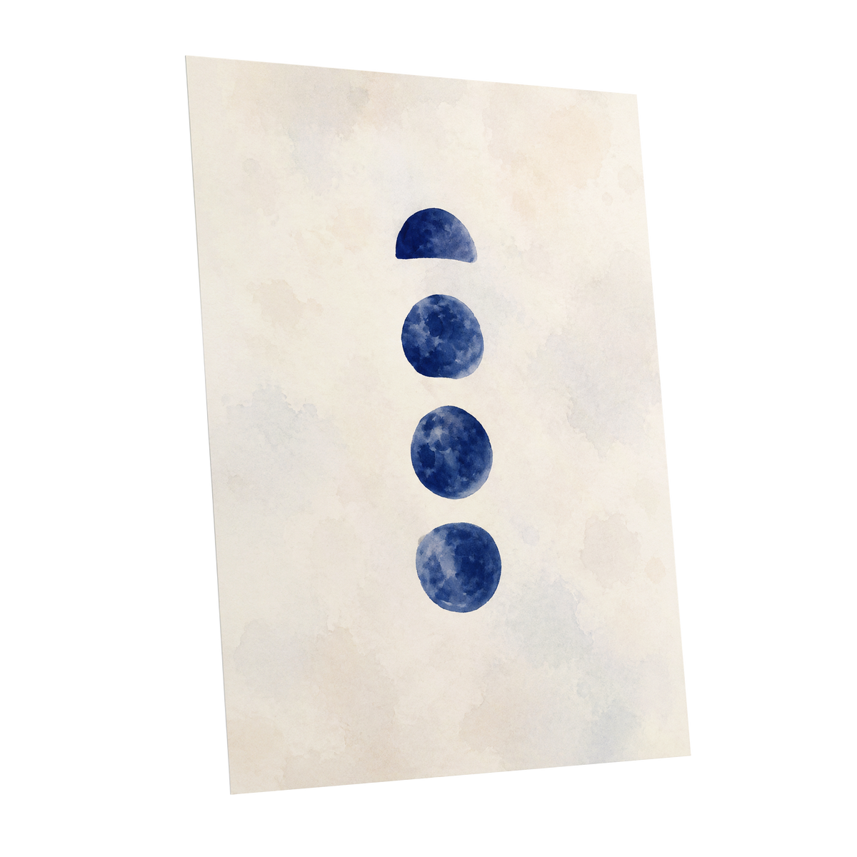 Indigo Interval, blue, beige, white minimalist wall art shown as a unframed poster wall art print