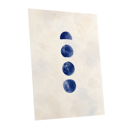Indigo Interval, blue, beige, white minimalist wall art shown as a unframed poster wall art print