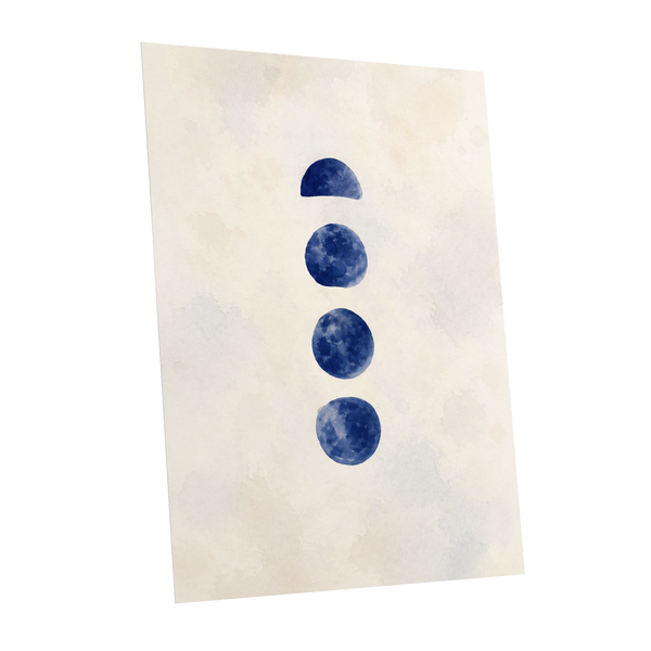 Indigo Interval, blue, beige, white minimalist wall art shown as a unframed poster wall art print
