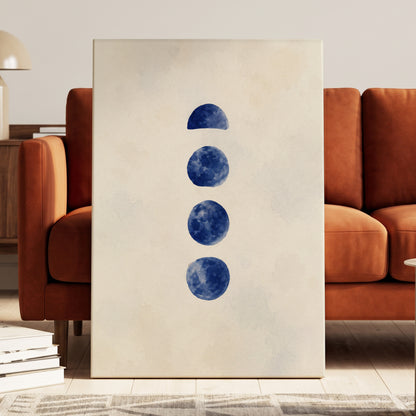 Indigo Interval, blue, beige, white minimalist wall art displayed in a styled interior, gallery view 3