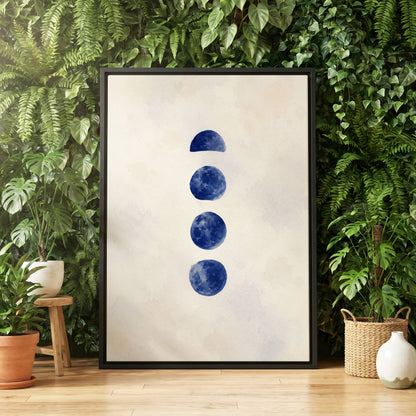 Indigo Interval, blue, beige, white minimalist wall art displayed in a styled interior, gallery view 4
