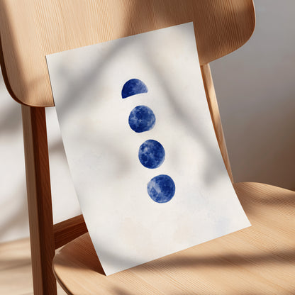 Indigo Interval, blue, beige, white minimalist wall art displayed in a styled interior, gallery view 5