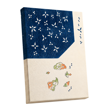 Indigo Petal Dance, blue, beige, green floral wall art shown as a stretched canvas wall art
