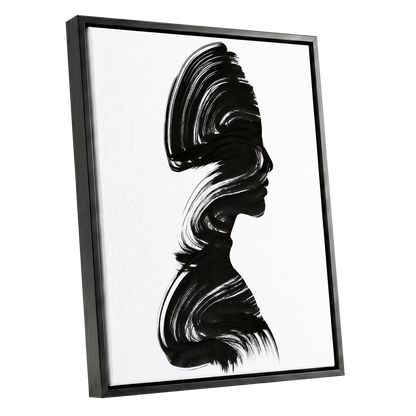 Inkbound Profile, black, white minimalist wall art shown as a black framed canvas wall art