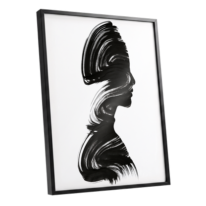 Inkbound Profile, black, white minimalist wall art shown as a black framed poster wall art print