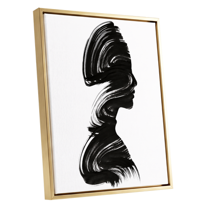Inkbound Profile, black, white minimalist wall art shown as a gold framed canvas wall art