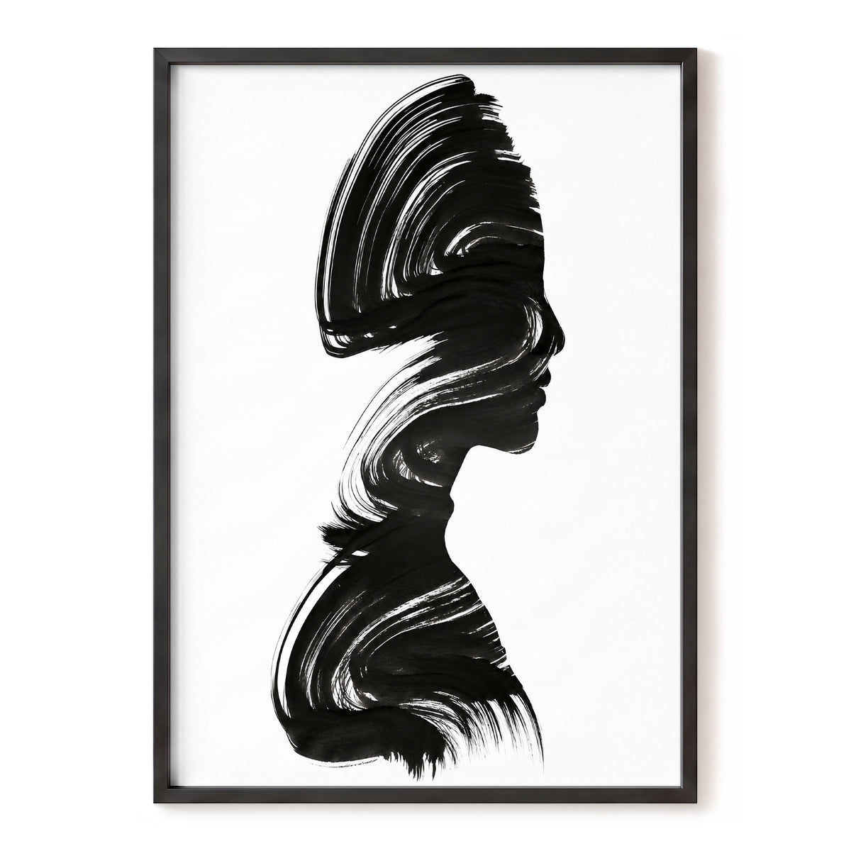 Inkbound Profile, black, white minimalist wall art, front artwork view