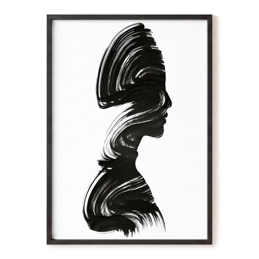 Inkbound Profile, black, white minimalist wall art, front artwork view