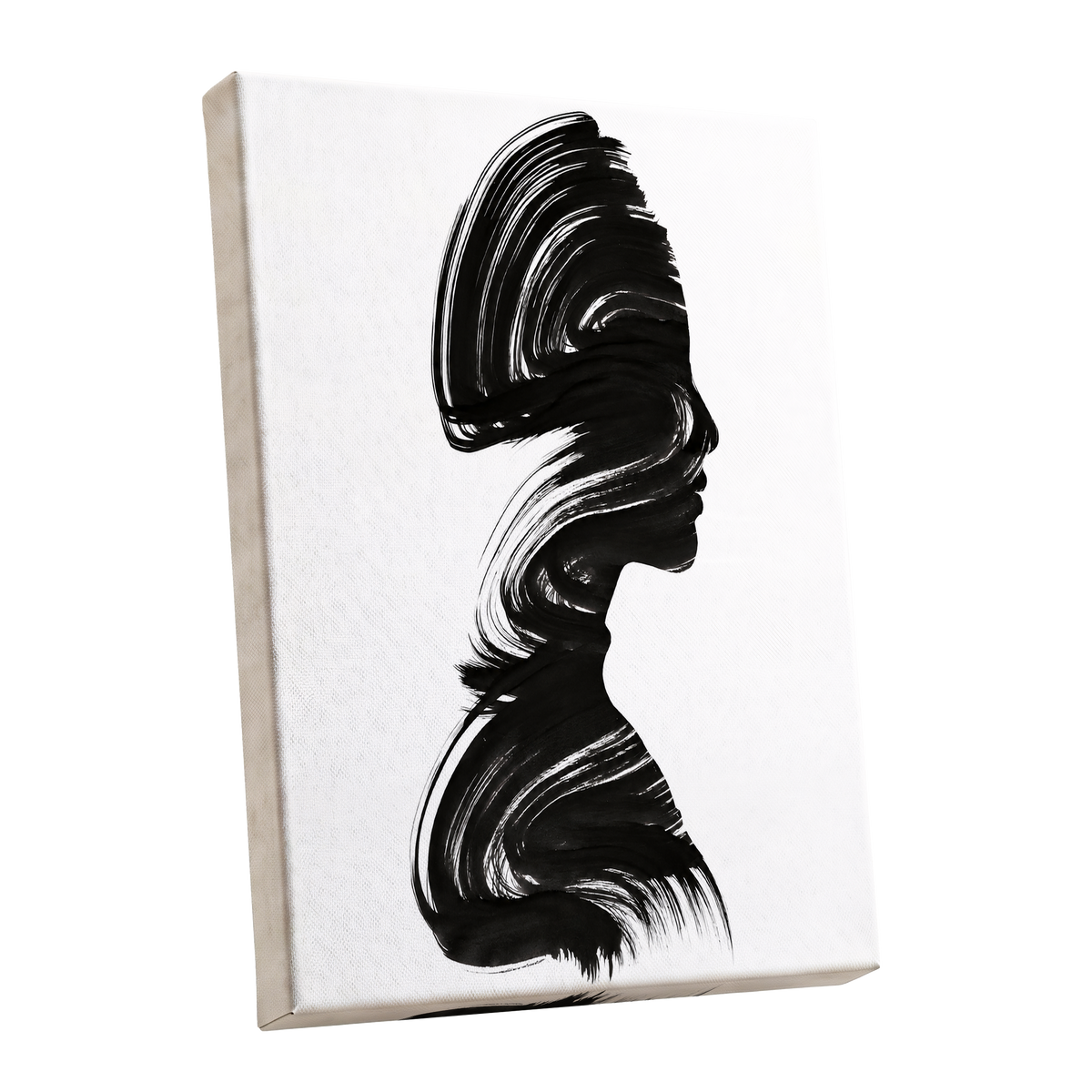 Inkbound Profile, black, white minimalist wall art shown as a stretched canvas wall art