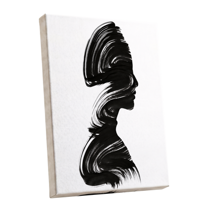 Inkbound Profile, black, white minimalist wall art shown as a stretched canvas wall art