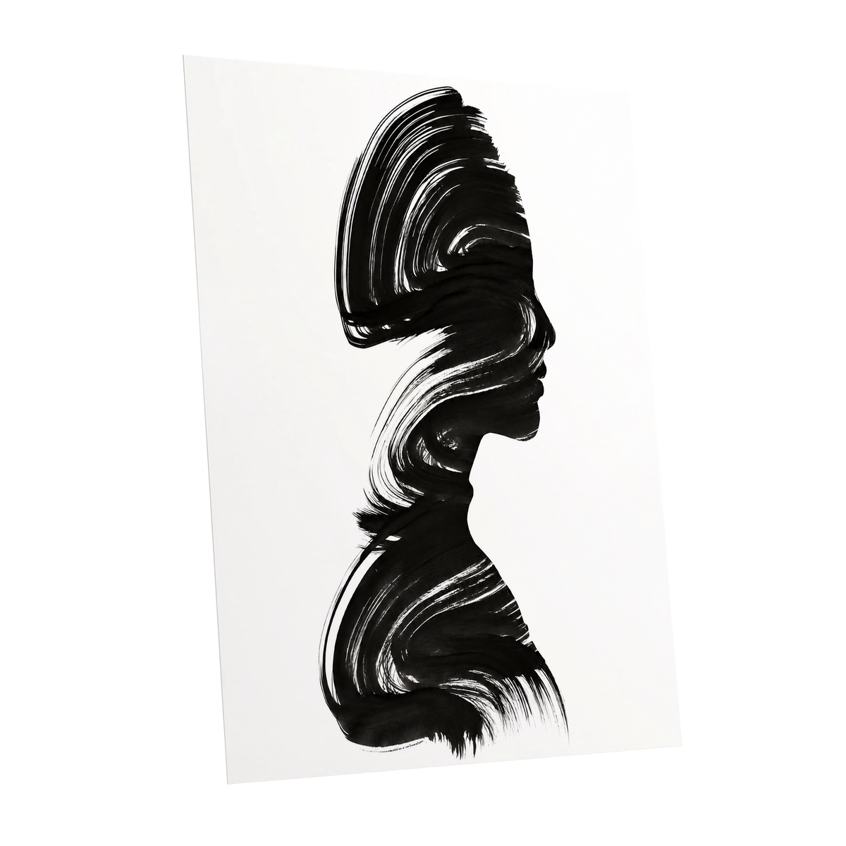 Inkbound Profile, black, white minimalist wall art shown as a unframed poster wall art print