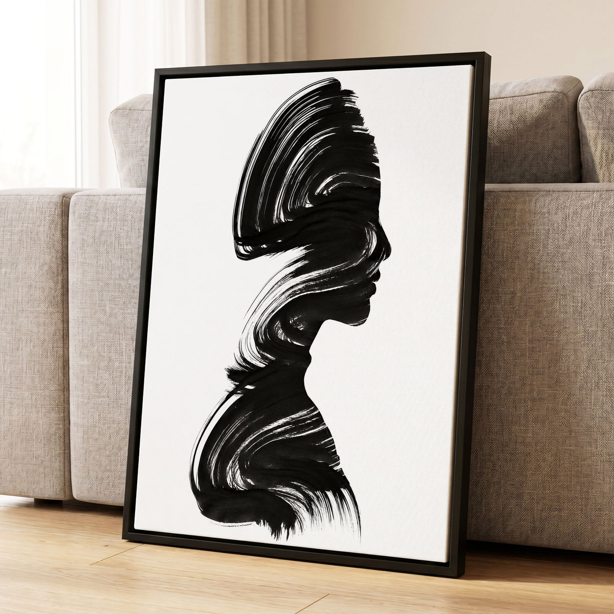 Inkbound Profile, black, white minimalist wall art displayed in a styled interior, gallery view 1