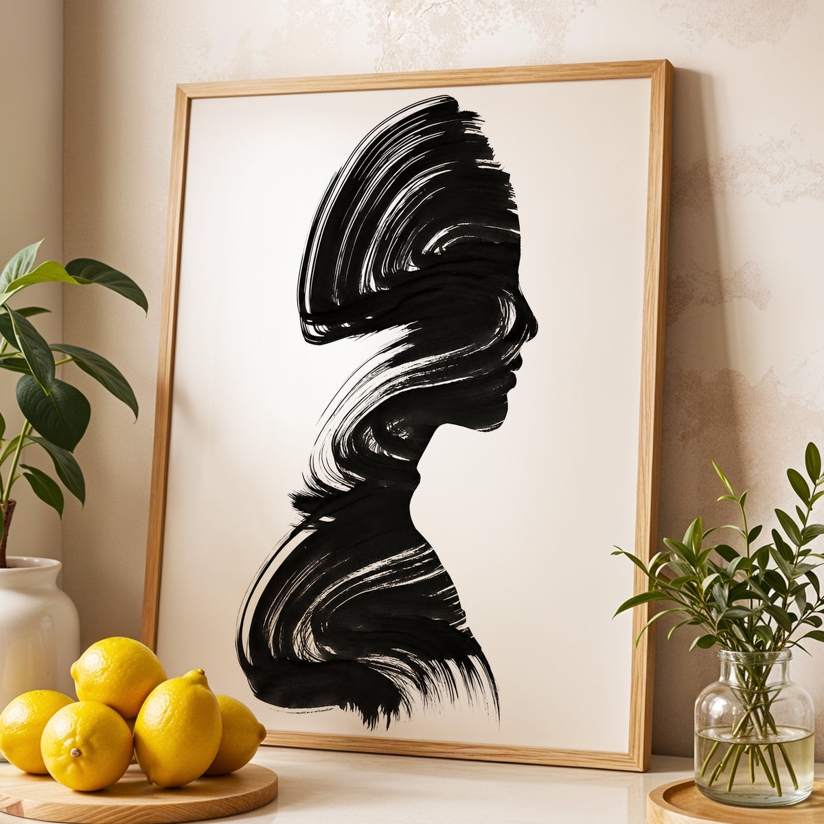 Inkbound Profile, black, white minimalist wall art displayed in a styled interior, gallery view 4