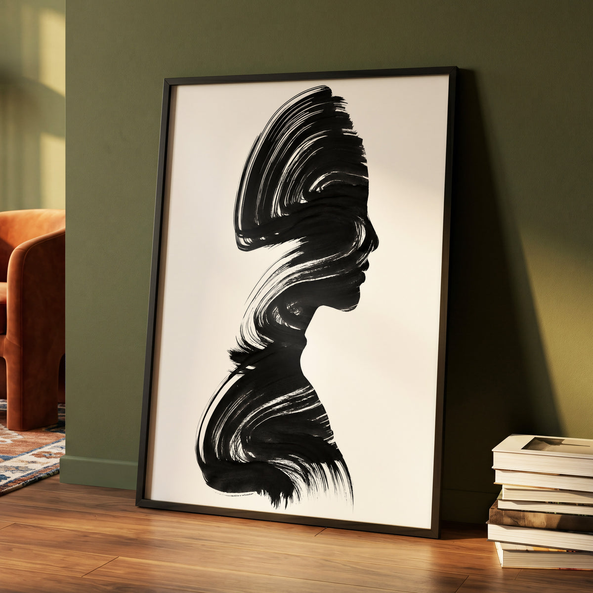 Inkbound Profile, black, white minimalist wall art displayed in a styled interior, gallery view 5