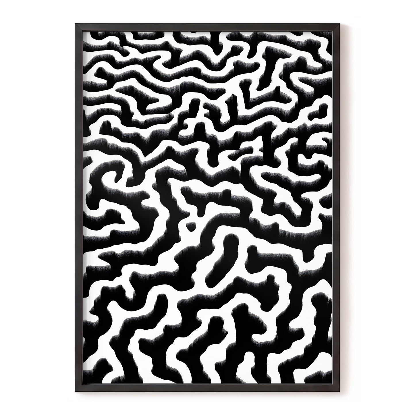 Inkflow Labyrinth, black, white abstract wall art, front artwork view