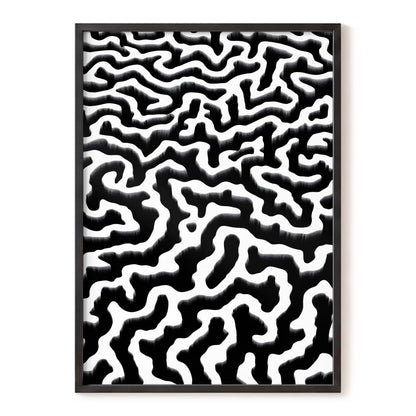Inkflow Labyrinth, black, white abstract wall art, front artwork view